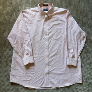 Stafford Essential Men Pink Oxford Shirt Big 18.5 34-35 Cotton Blend Button Down